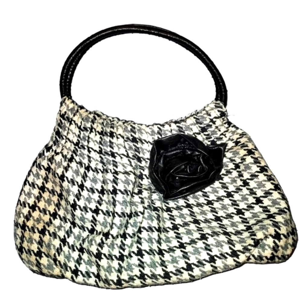 AMERICAN EAGLE Black White Pattern Cloth Faux Leather Hobo Purse